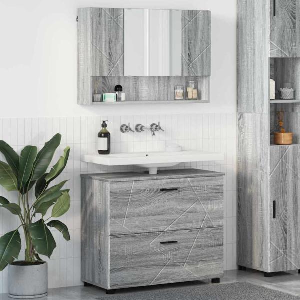 ARDEBO.de - Badezimmermöbel Set mit Tür 2 pcs Grau Sonoma 76,5 x 35 x 64 cm