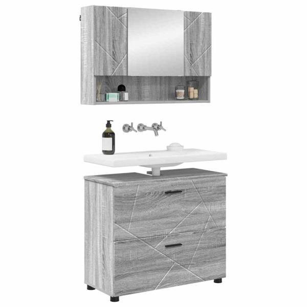 Badezimmermöbel Set mit Tür 2 pcs Grau Sonoma 76,5 x 35 x 64 cm