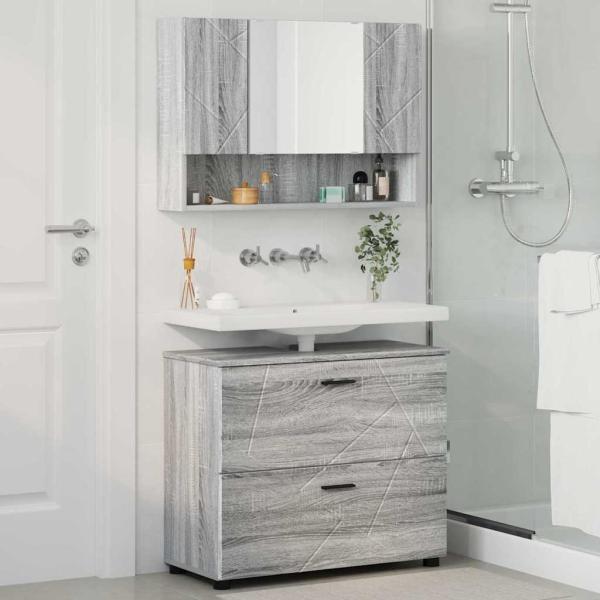 Badezimmermöbel Set mit Tür 2 pcs Grau Sonoma 76,5 x 35 x 64 cm