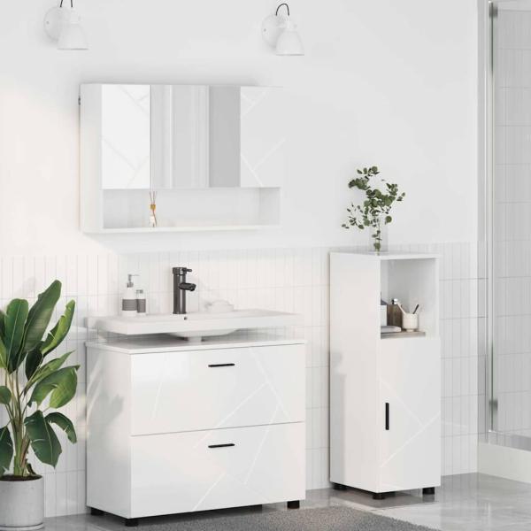 ARDEBO.de - Badezimmermöbel Set 3 pcs Hochglanz-Weiß 76,5 x 35 x 64 cm