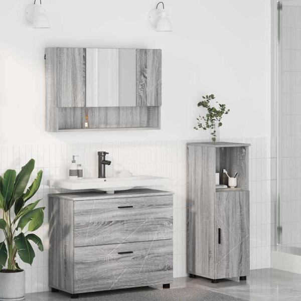 ARDEBO.de - Badezimmermöbel Set mit Tür 3 pcs Grau Sonoma 76,5 x 35 x 64 cm