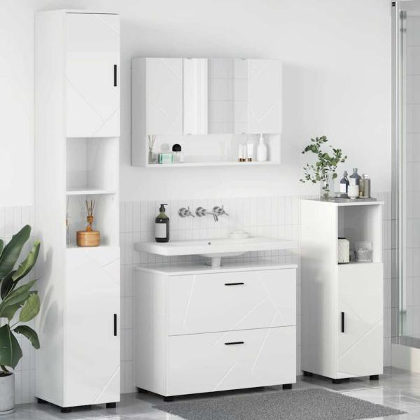 ARDEBO.de - Badezimmermöbel Set 4 pcs Hochglanz-Weiß 30 x 35 x 192 cm