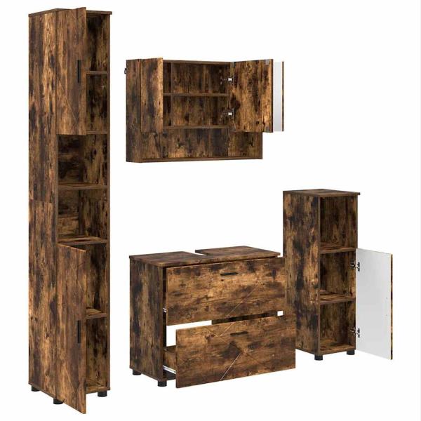 Badezimmermöbel Set mit Tür 4 pcs Räuchereiche 30 x 35 x 192 cm