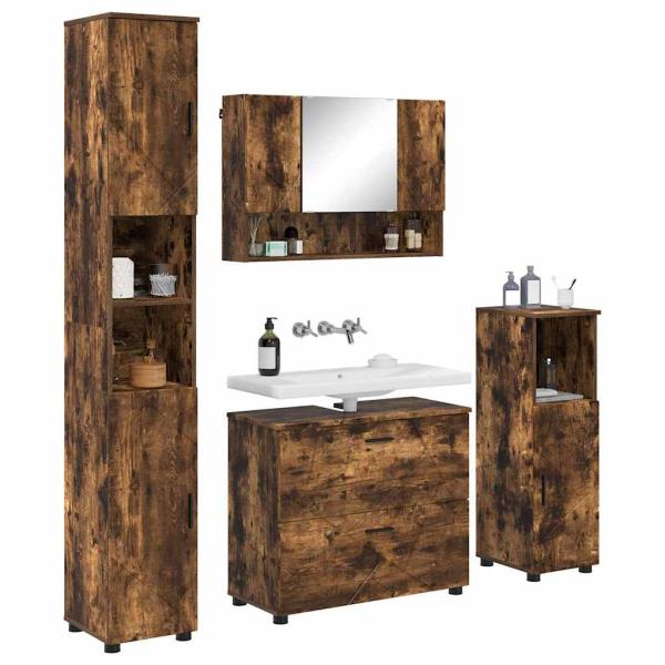 Badezimmermöbel Set mit Tür 4 pcs Räuchereiche 30 x 35 x 192 cm