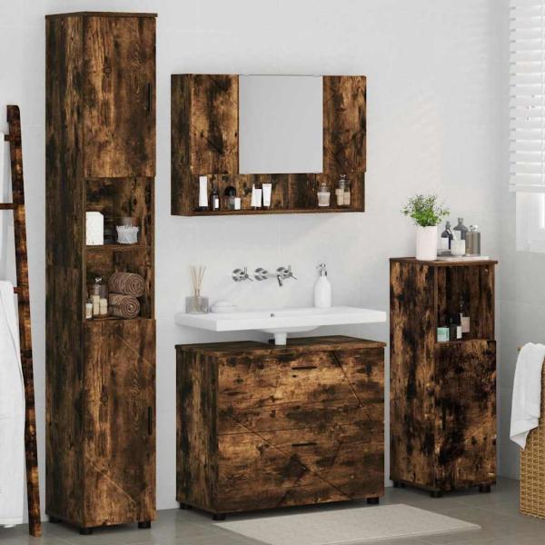 Badezimmermöbel Set mit Tür 4 pcs Räuchereiche 30 x 35 x 192 cm