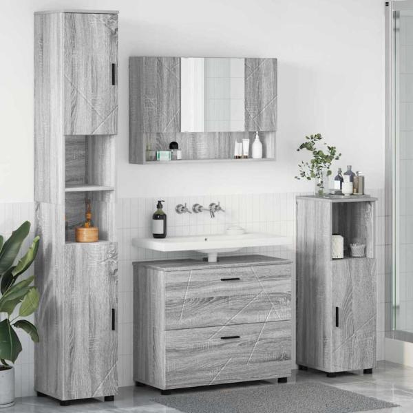 ARDEBO.de - Badezimmermöbel Set mit Tür 4 pcs Grau Sonoma 30 x 35 x 192 cm