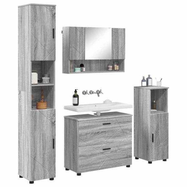 Badezimmermöbel Set mit Tür 4 pcs Grau Sonoma 30 x 35 x 192 cm