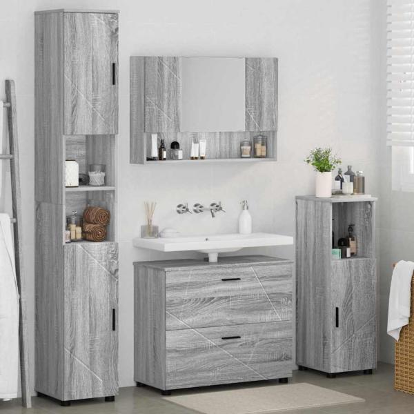 Badezimmermöbel Set mit Tür 4 pcs Grau Sonoma 30 x 35 x 192 cm