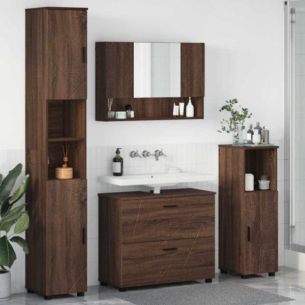 ARDEBO.de - Badezimmermöbel Set mit Tür 4 pcs Braune Eiche 30 x 35 x 192 cm
