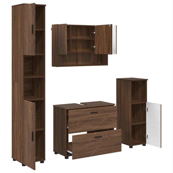 Badezimmermöbel Set mit Tür 4 pcs Braune Eiche 30 x 35 x 192 cm