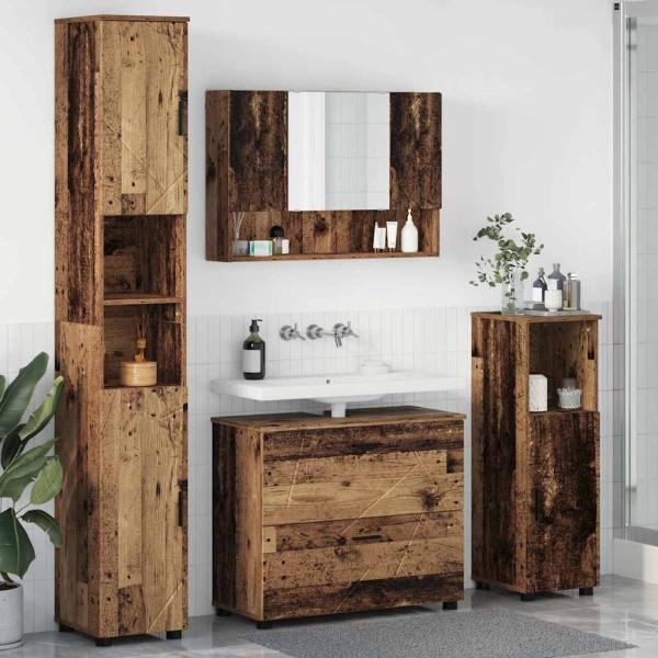 ARDEBO.de - Badezimmermöbel Set mit Regal 4 pcs Altholz 30 x 35 x 192 cm