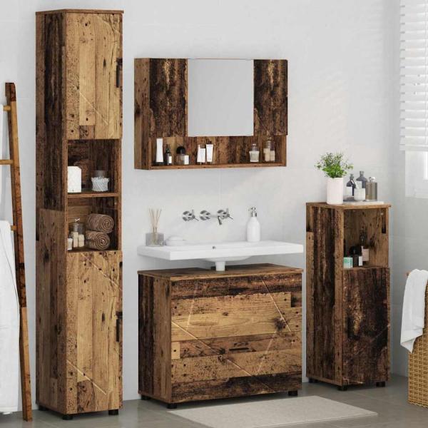 Badezimmermöbel Set mit Regal 4 pcs Altholz 30 x 35 x 192 cm