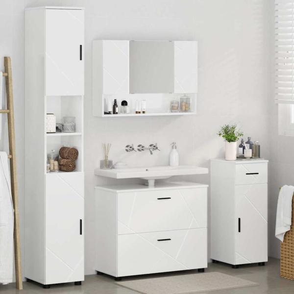 Badezimmermöbel Set 4 pcs Hochglanz-Weiß 30 x 35 x 192 cm