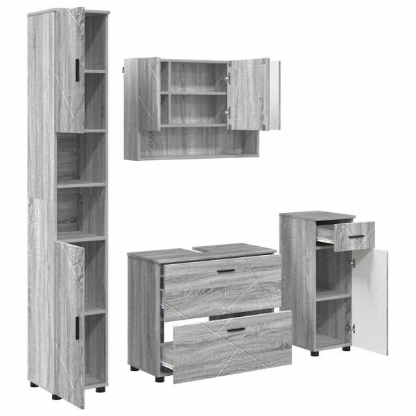 Badezimmermöbel Set mit Tür 4 pcs Grau Sonoma 30 x 35 x 192 cm