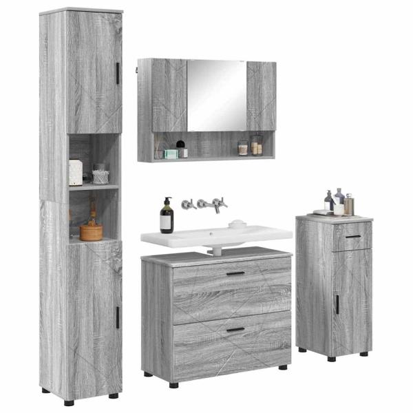 Badezimmermöbel Set mit Tür 4 pcs Grau Sonoma 30 x 35 x 192 cm