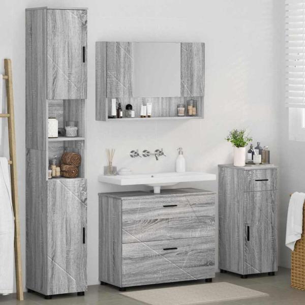 Badezimmermöbel Set mit Tür 4 pcs Grau Sonoma 30 x 35 x 192 cm
