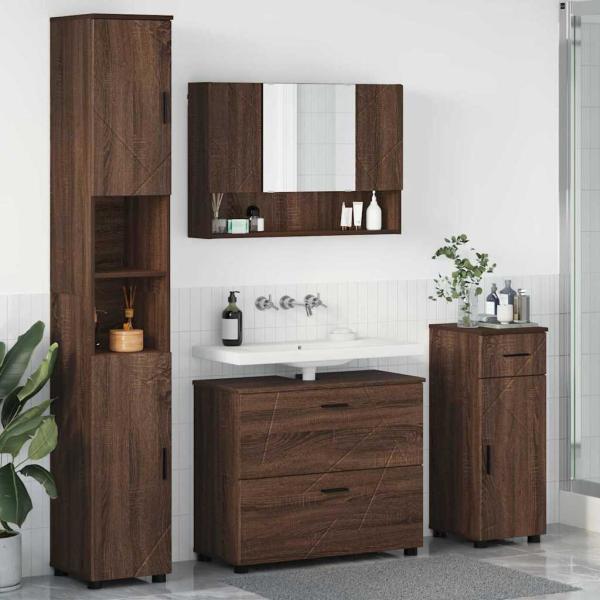 ARDEBO.de - Badezimmermöbel Set mit Tür 4 pcs Braune Eiche 30 x 35 x 192 cm