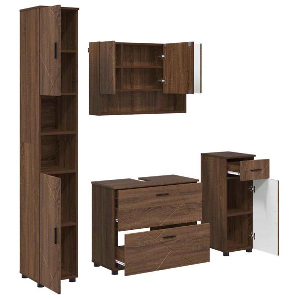 Badezimmermöbel Set mit Tür 4 pcs Braune Eiche 30 x 35 x 192 cm
