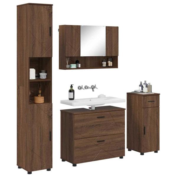 Badezimmermöbel Set mit Tür 4 pcs Braune Eiche 30 x 35 x 192 cm