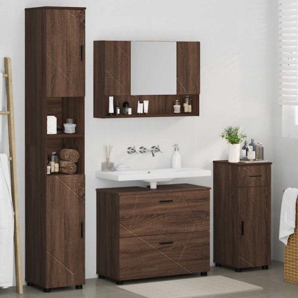Badezimmermöbel Set mit Tür 4 pcs Braune Eiche 30 x 35 x 192 cm