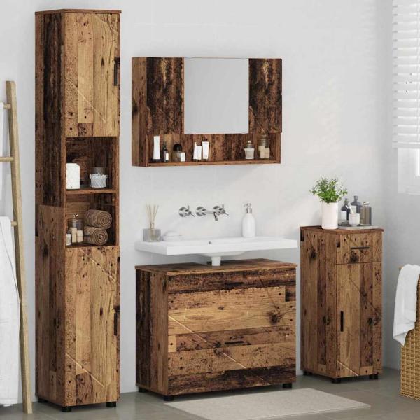 Badezimmermöbel Set mit Regal 4 pcs Altholz 30 x 35 x 192 cm