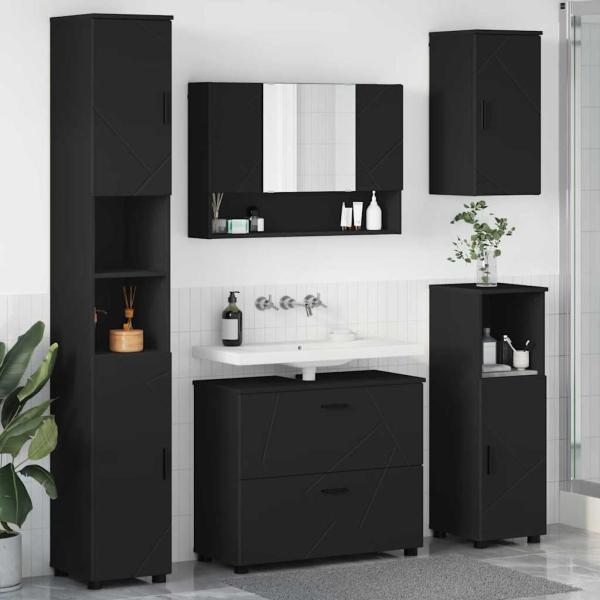 ARDEBO.de - Badezimmermöbel Set mit Regal 5 pcs Schwarz 30 x 35 x 192 cm