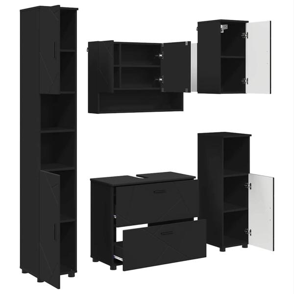 Badezimmermöbel Set mit Regal 5 pcs Schwarz 30 x 35 x 192 cm