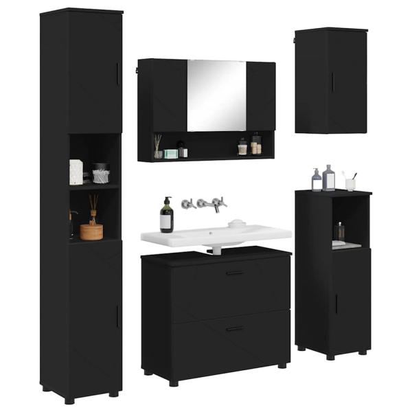 Badezimmermöbel Set mit Regal 5 pcs Schwarz 30 x 35 x 192 cm