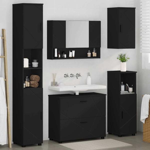 Badezimmermöbel Set mit Regal 5 pcs Schwarz 30 x 35 x 192 cm