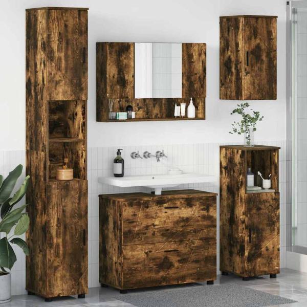 ARDEBO.de - Badezimmermöbel Set mit Tür 5 pcs Räuchereiche 30 x 35 x 192 cm