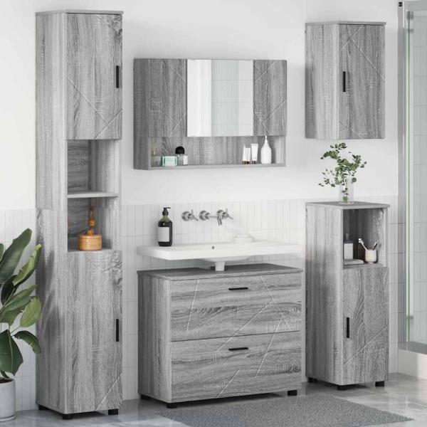 ARDEBO.de - Badezimmermöbel Set mit Tür 5 pcs Grau Sonoma 30 x 35 x 192 cm