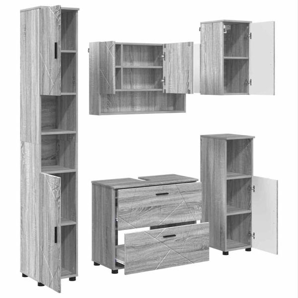 Badezimmermöbel Set mit Tür 5 pcs Grau Sonoma 30 x 35 x 192 cm