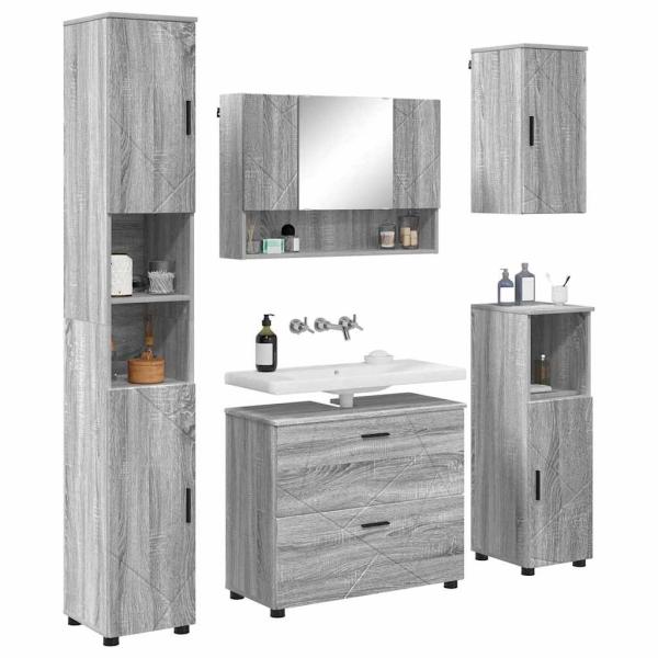 Badezimmermöbel Set mit Tür 5 pcs Grau Sonoma 30 x 35 x 192 cm