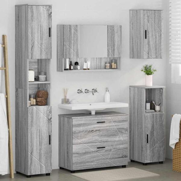 Badezimmermöbel Set mit Tür 5 pcs Grau Sonoma 30 x 35 x 192 cm