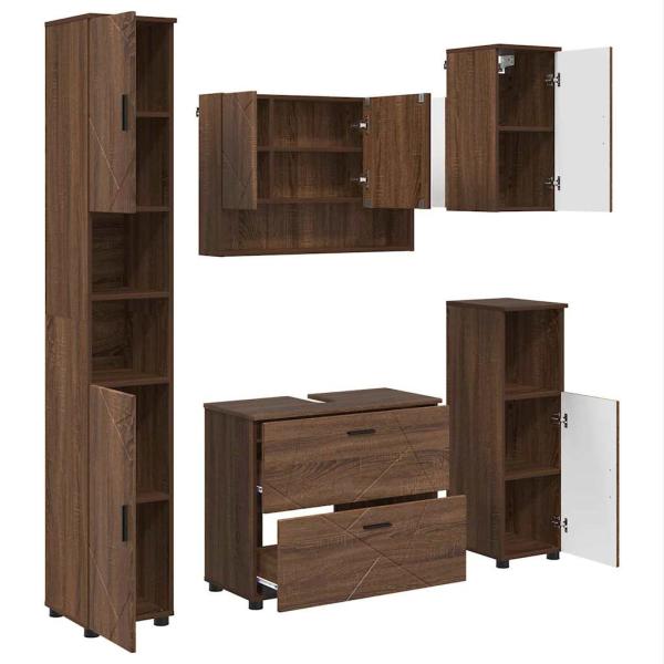 Badezimmermöbel Set mit Tür 5 pcs Braune Eiche 30 x 35 x 192 cm