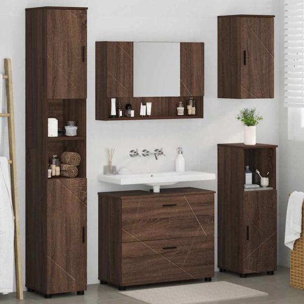 Badezimmermöbel Set mit Tür 5 pcs Braune Eiche 30 x 35 x 192 cm