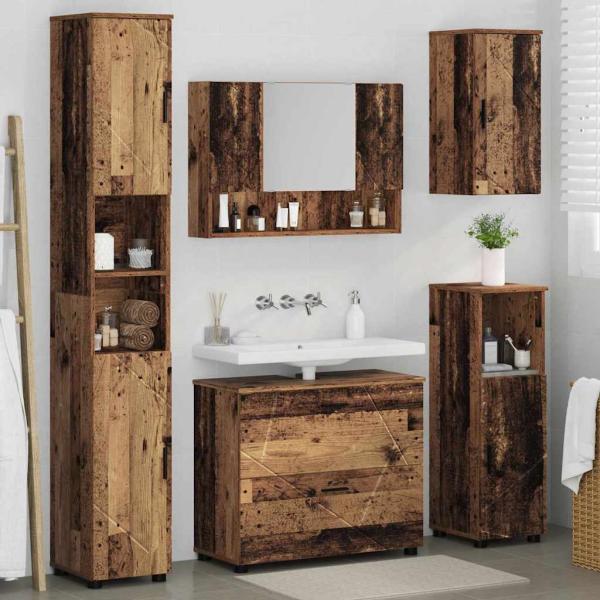 Badezimmermöbel Set mit Regal 5 pcs Altholz 30 x 35 x 192 cm