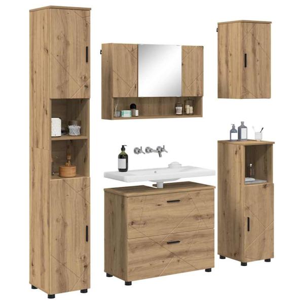 Badezimmermöbel Set 5 pcs Eiche handwerklich 30 x 35 x 192 cm