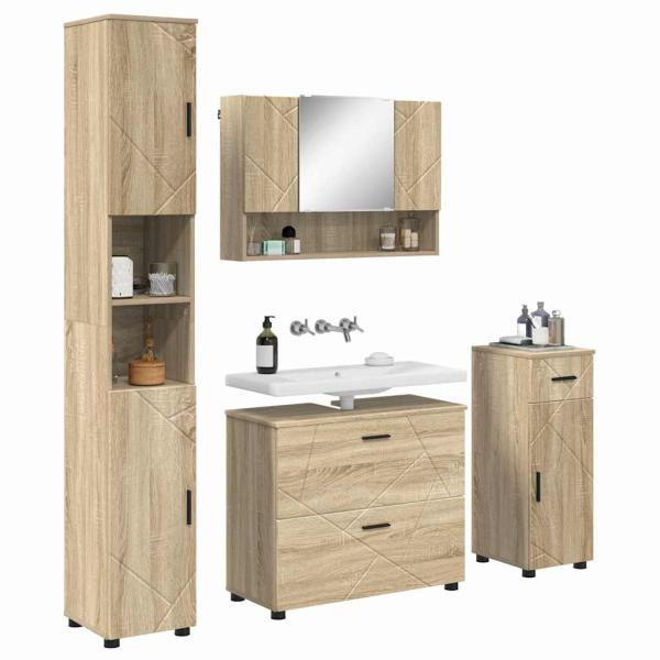 Badezimmermöbel Set mit Tür 5 pcs Sonoma Eiche 30 x 35 x 192 cm
