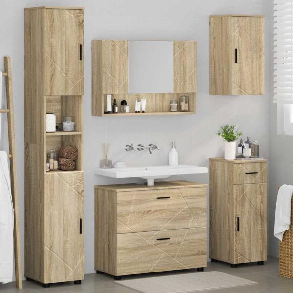 Badezimmermöbel Set mit Tür 5 pcs Sonoma Eiche 30 x 35 x 192 cm
