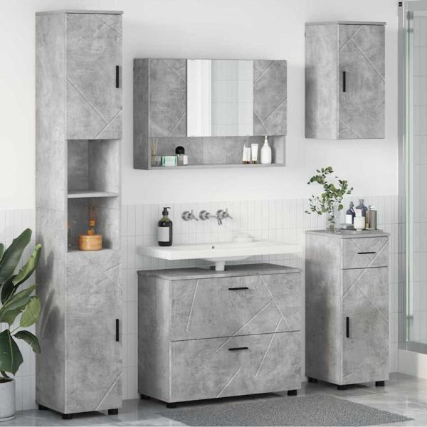 ARDEBO.de - Badezimmermöbel Set mit Regal 5 pcs Betongrau 30 x 35 x 192 cm