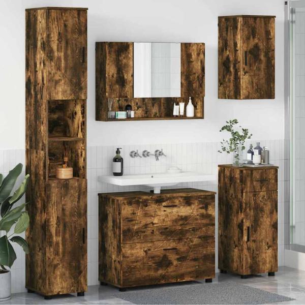 ARDEBO.de - Badezimmermöbel Set mit Tür 5 pcs Räuchereiche 30 x 35 x 192 cm
