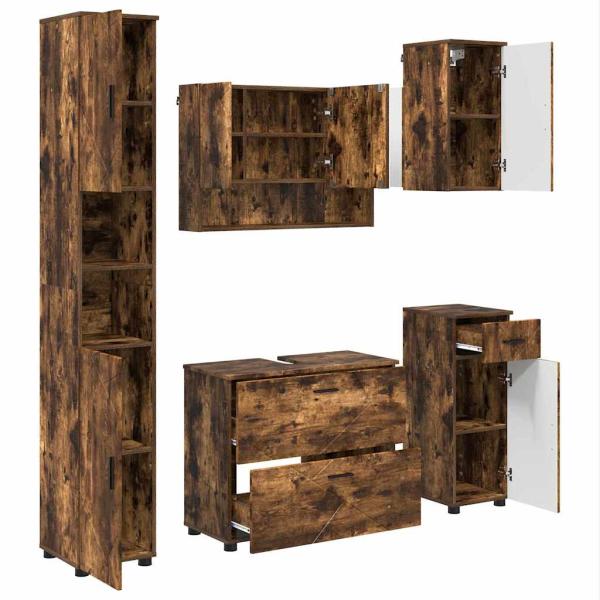 Badezimmermöbel Set mit Tür 5 pcs Räuchereiche 30 x 35 x 192 cm