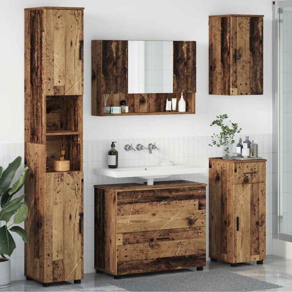 ARDEBO.de - Badezimmermöbel Set mit Regal 5 pcs Altholz 30 x 35 x 192 cm