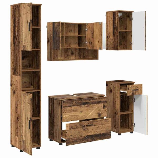 Badezimmermöbel Set mit Regal 5 pcs Altholz 30 x 35 x 192 cm