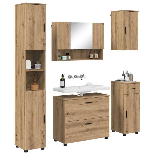 Badezimmermöbel Set 5 pcs Eiche handwerklich 30 x 35 x 192 cm