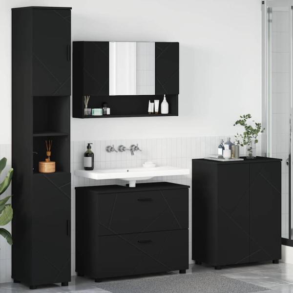 ARDEBO.de - Badezimmermöbel Set mit Regal 4 pcs Schwarz 30 x 35 x 192 cm
