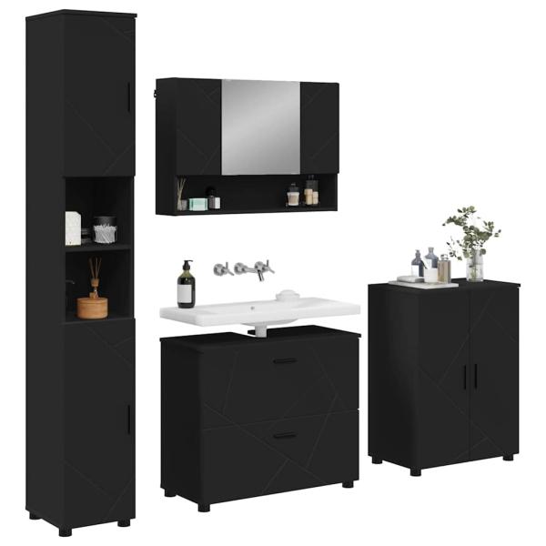 Badezimmermöbel Set mit Regal 4 pcs Schwarz 30 x 35 x 192 cm
