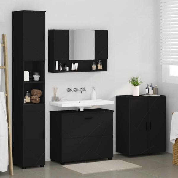 Badezimmermöbel Set mit Regal 4 pcs Schwarz 30 x 35 x 192 cm