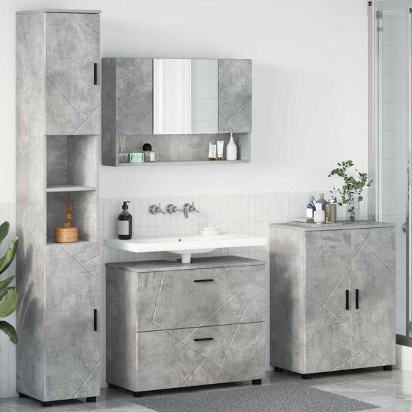 ARDEBO.de - Badezimmermöbel Set mit Regal 4 pcs Betongrau 30 x 35 x 192 cm